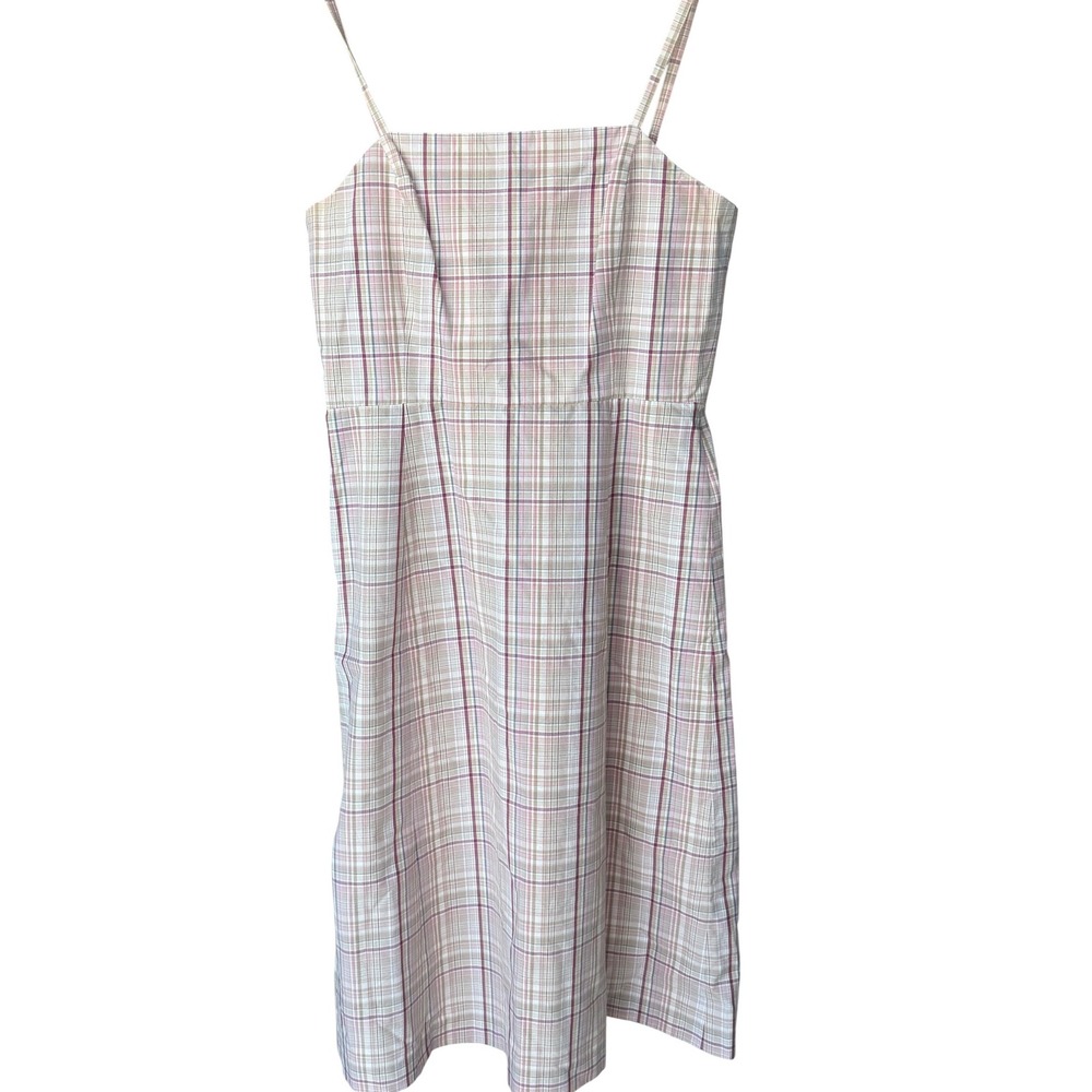 J Crew‎ Plaid Cotton Midi Sundress Womens Size 4 Pink Tan Lined Coastal Preppy